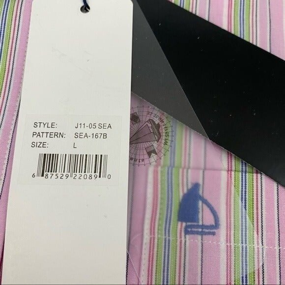 Seaport Vertical Stripe Striped Pink Green Button Down Shirt Men’s L - Picture 4 of 6